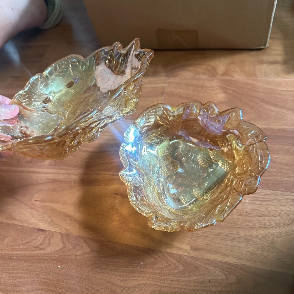 Indiana Glass Bowl Marigold Carnival Glass Blackberry Leaf Iridescent